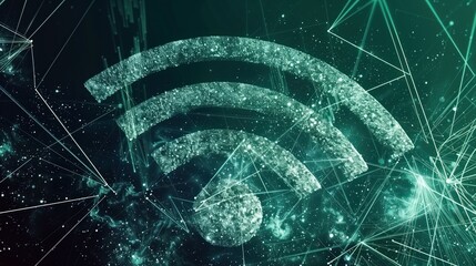 Vibrant wi-fi connection icon on lush green background