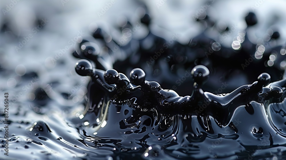 Poster minimalistic futuristic macro photograph capturing black spikes formed by ferrofluid in reaction to 