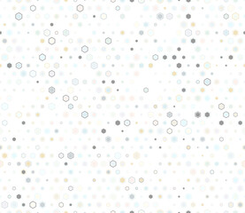 Hexagon background design. Multicolored geometric elements of varied size. Hexagon bold mosaic cell with padding and inner solid cells. Hexagon shapes. Tileable pattern. Seamless vector illustration.