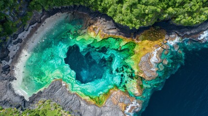  Abird's-eye perspective of a heart-shaped body of water