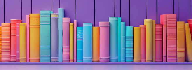 Obraz premium 3D Render of Colorful Books Stack Against Vivid Purple Background