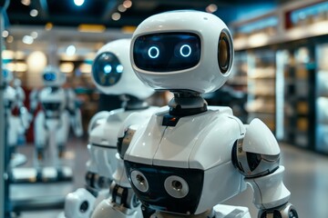 Fototapeta premium Robot with expressive eyes on display