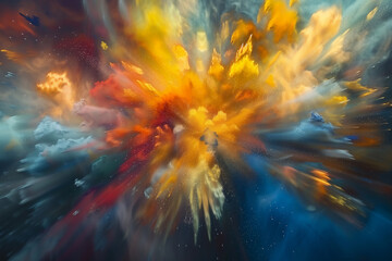 Explosion of colored powder, abstract colorful background. Freeze motion of color powder explosion, abstract horizontal banner, generative ai