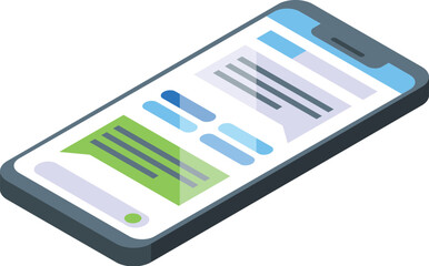 Illustration of a modern smartphone displaying a chat interface in isometric view