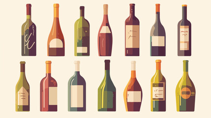 Set of empty bottles of different wines. Use this t