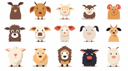 Set of farm animals - cow sheep horse pig goat roos