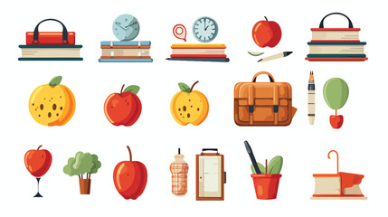 set of flat school icons. isolated on white. vector