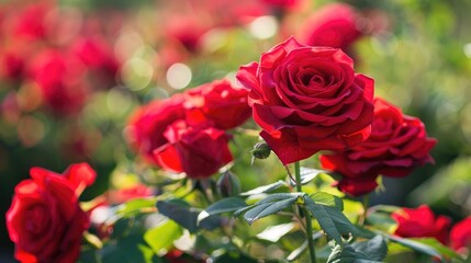 Background of beautiful red roses in nature
