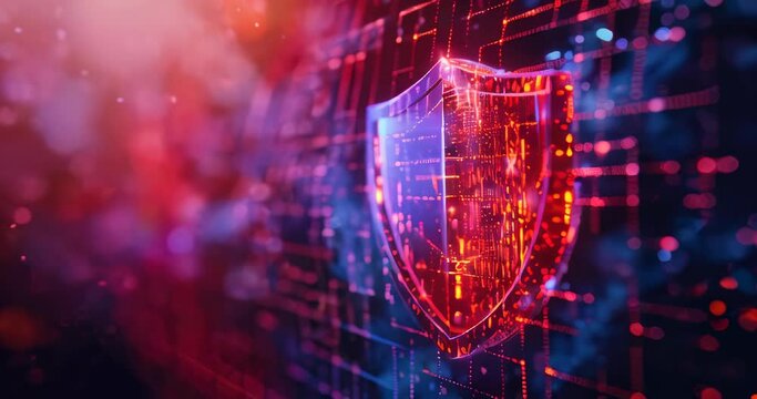 Firewall defense against malicious attacks shown in bright, dynamic colors. Cybersecurity expert