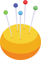 Digital illustration featuring a yellow pin cushion with multicolored push pins