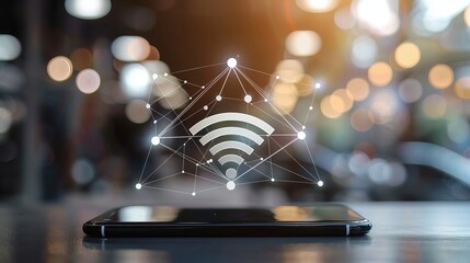 Smartphone with wifi icon, symbolizing business communication and social network connectivity.