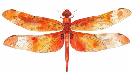  A dragonfly atop paper, its wings painted with watercolor