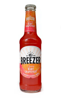 Bacardi Breezer ruby grapefruit flavoured alcoholic beverage bottle isolated on white background