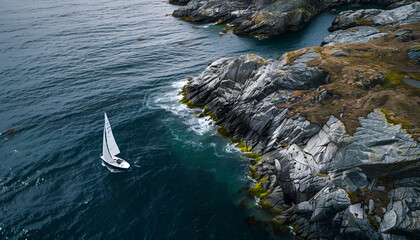 Obraz premium Regatta sailing ship yachts with white sails at opened sea