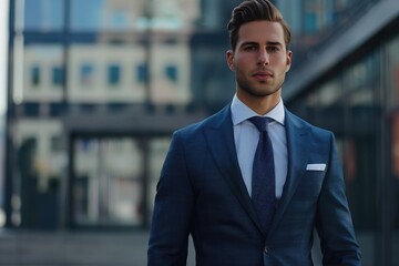 Fototapeta premium Man Confident in Suit. Successful Businessman with Confidence and Success