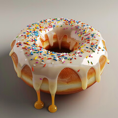 3d render sweet cream dripping donut with sprinkles on top