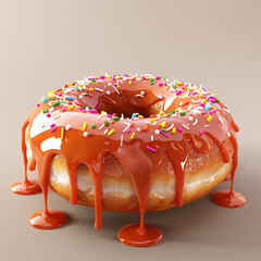 3d render sweet cream dripping donut with sprinkles on top