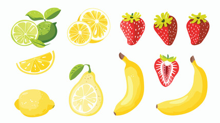Set of lemon lime strawberry and banana fruit and b