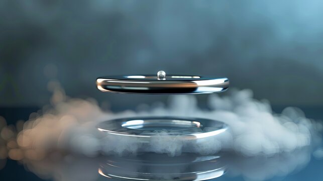 Visual representation of magnetic levitation above a high-temperature superconductor cooled with liquid nitrogen.