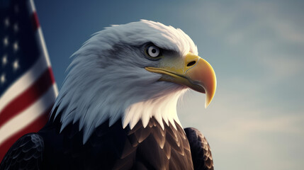 Obraz premium Eagle with USA flag. Illustration AI Generative