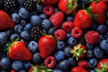 Fototapeta premium Fresh Fruit Berries. Close-up of Mixed Berries on White Background