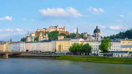 A view of the Hohensalzburg. It is a large medieval fortress in the city of Salzburg, Austria. It...