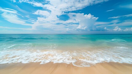 Tropical Beach with Crisp Waves and Blue Sky