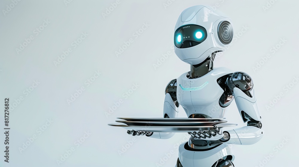 Aufkleber 3d rendering of a robotic assistant or waiter holding a metallic tray.