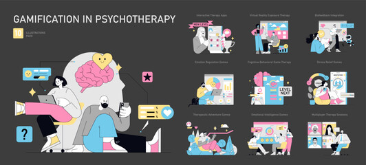 Gamification In Psychotherapy. Flat Vector Illustration