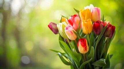 Colorful Tulips Bouquet Spring Background