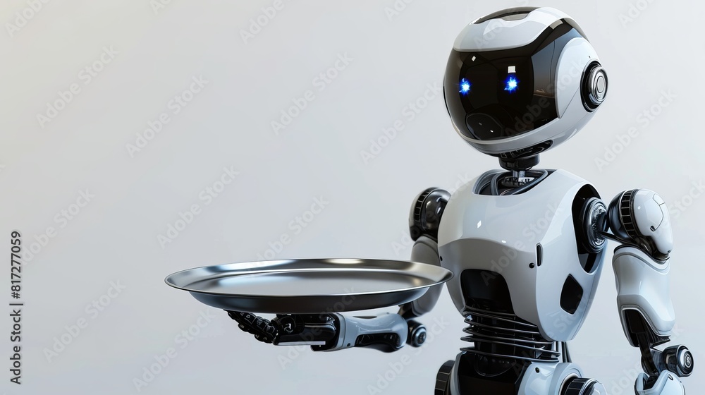 Aufkleber 3d rendering of a robotic assistant or waiter holding a metallic tray.
