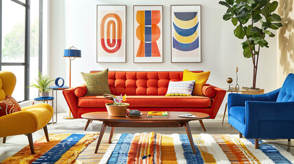 Art Home. Modern colorful living room Interior with sofa  and paintings