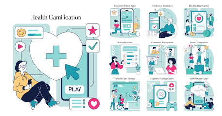 Health Gamification. Flat Vector Illustration