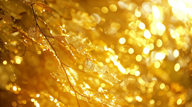Golden Leaves Abstract Background.
Abstract background with golden leaves and shimmering streaks.