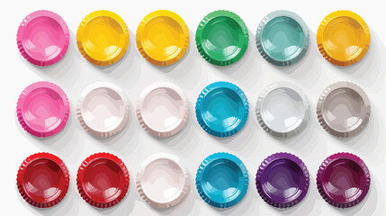 Set of realistic 3d colored plastic bottle caps. Bo