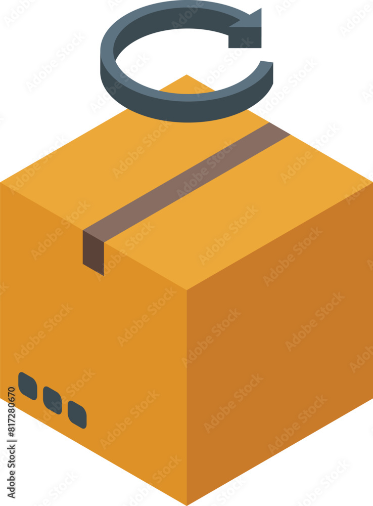 Poster 3d isometric return package icon with arrow for shipping process and customer policy in ecommerce an