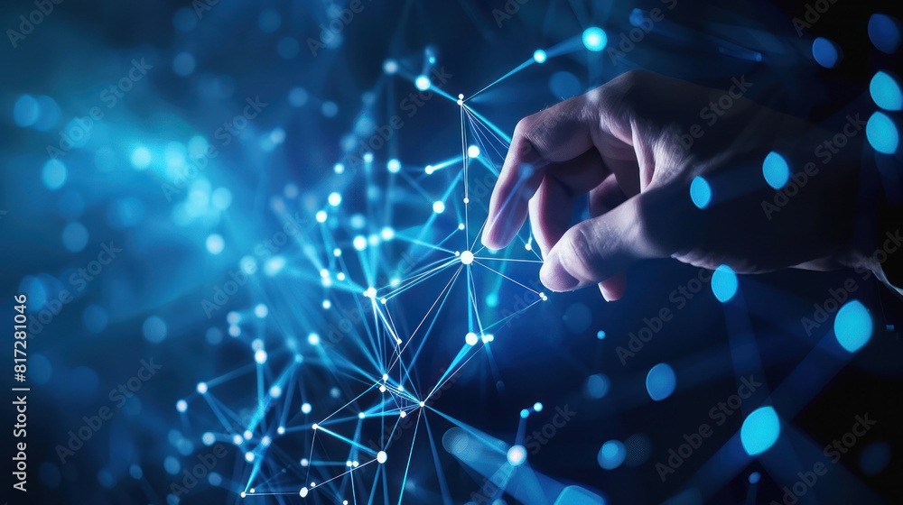 Aufkleber hand touching abstract network ,global network connection concept, abstract concept