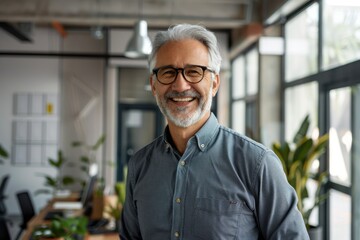 Obraz premium Confident Male. Professional Mature Manager Smiling in Corporate Business Office
