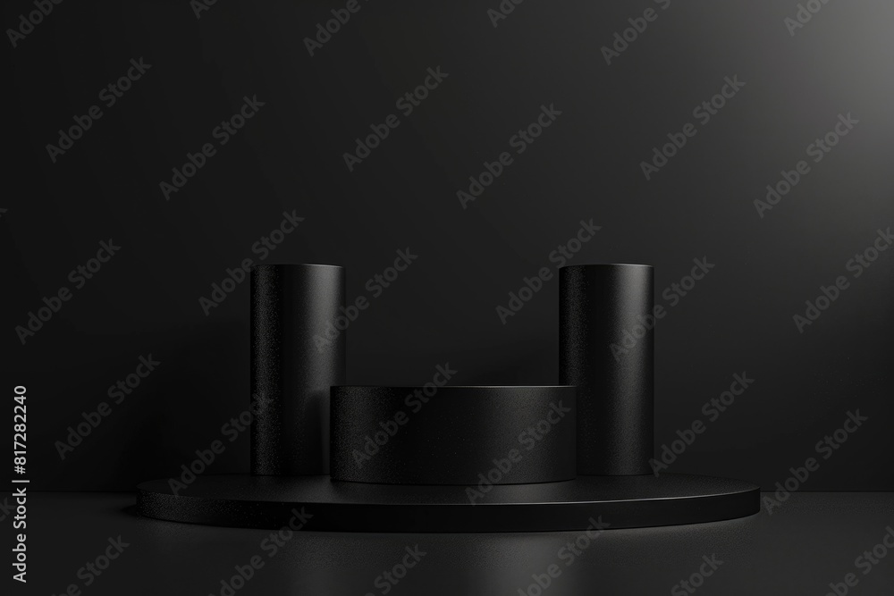 Poster contest background. three-dimensional black pedestal display stand in abstract arena scene