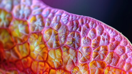 Macro image of the surface of a petal, showing detailed cellular patterns and vibrant natural colors