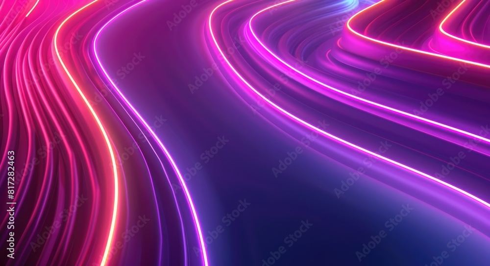 Poster Curved Light. Glowing Neon Lines in an Abstract Shiny Design with Vibrant Colors