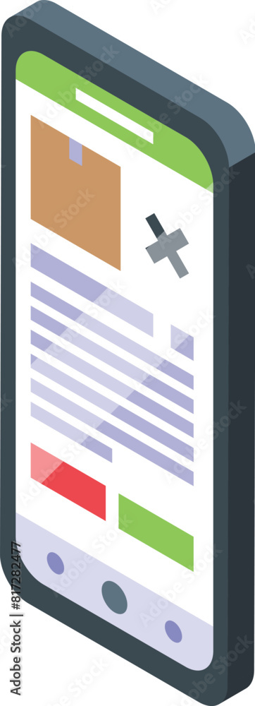Poster colorful isometric vector of a smartphone showing a user interface with icons and widgets