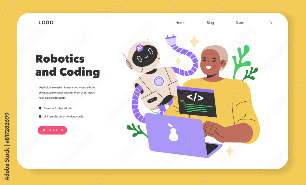Poster maker culture concept a man with a robot illustrates the future of coding and robotics, a blend of t