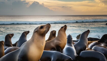 group of sea lions in la jolla cove san diego california - Powered by Adobe