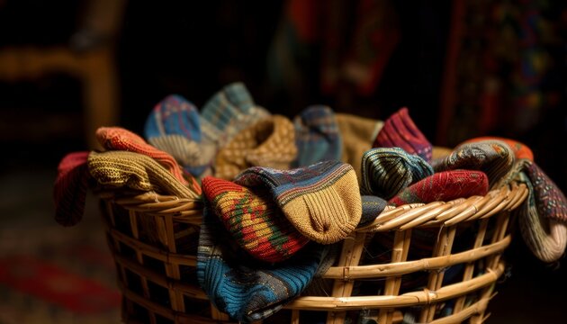 Socks in a basket, as seen from an angle 