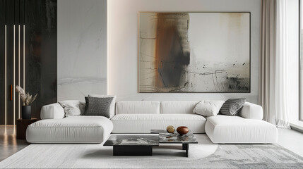 Modern living room interior with white sofa