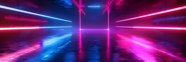 3d abstract technology glowing neon fast speed light background, empty space scene, reflection...