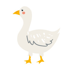 Cute goose, farm bird vector illustration. Goose in flat style isolated on white background. You can use goose icon for websites, UI, UX
