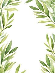 Fototapeta premium Watercolor frame with green olive leaves around and white background inside