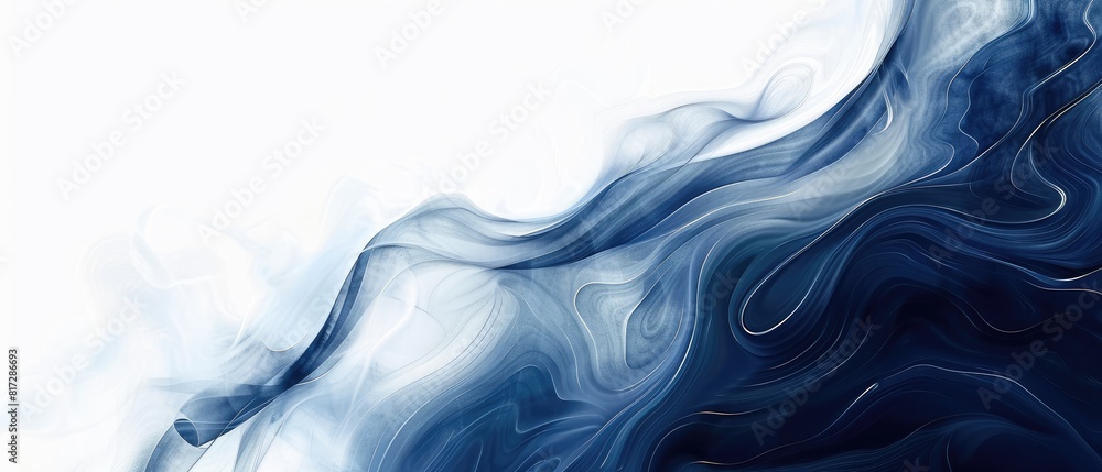 Poster dark blue gradient color abstract watercolor paint background with fluid curve lines texture